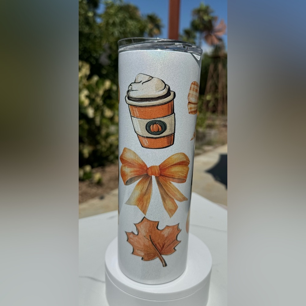 Fall pumpkin spice bows leaf football 20oz shimmer tumbler
